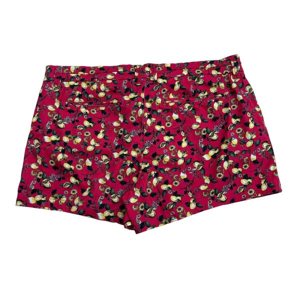 Tinsel Botanical Lemon Fruit Floral Print Shorts Womens 1X Red Pockets High Rise - Picture 2 of 12
